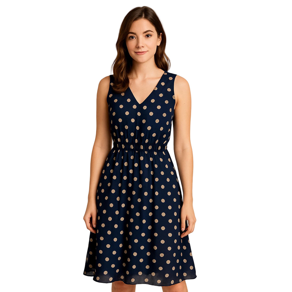Kate & Lily Navy and Pink Polka Dot Midi Dress Sz 8